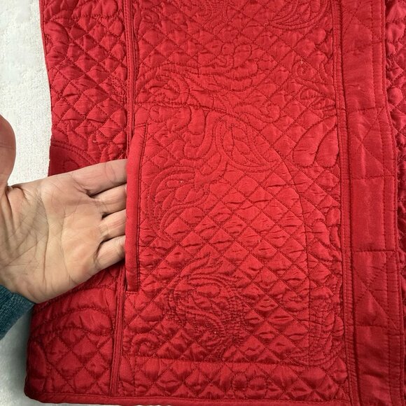 Orvis Red Silk Quilted Vest Womens S Floral Paisley Insulated Classic Core - Picture 4 of 9